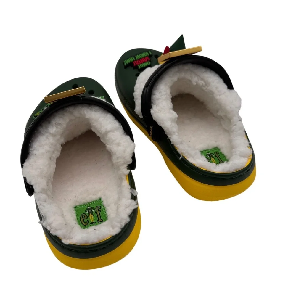 Crocs‎ Unisex Child Classic Clogs Buddy the Elf Fuzz Lined Green Yellow Size C12